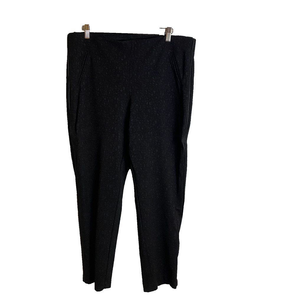 Chicos Pull-On Pants Sz 3 (XL) Black Jaquard Cheetah Tuxedo Stripe Stretch Knit